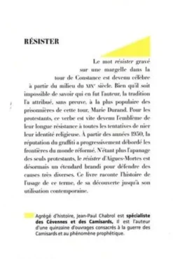 Résister. Petite histoire d'un graffiti célèbre, Tour de Constance/Aigues-Mortes, Jean-Paul Chabrol