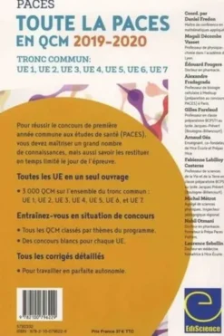 Toute la PACES en QCM. Tronc commun : UE1, UE2, UE3, UE4, UE5, UE6, UE7, Edition 2019-2020, Daniel Fredon