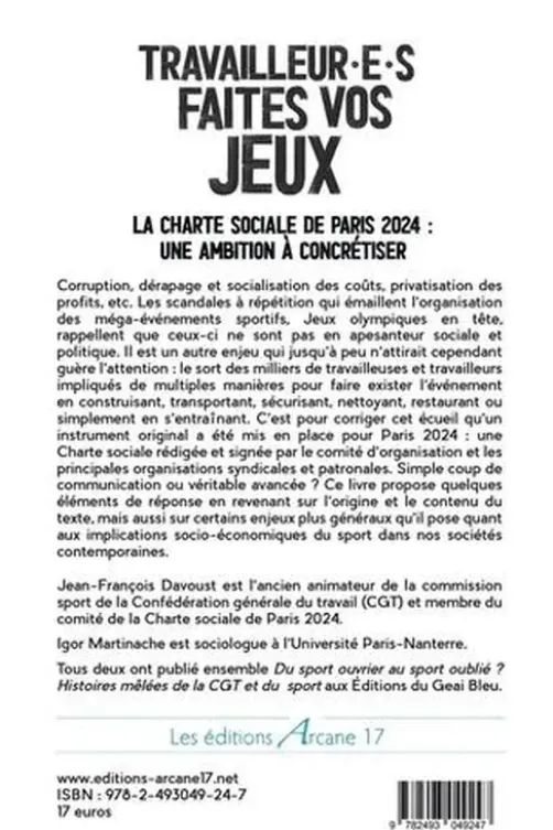 Travailleurs, faites vos Jeux. La Charte sociale de Paris 2024 : une ambition à concrétiser, Jean-François Davoust