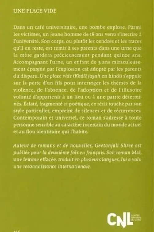 Une place vide, Geetanjali Shree